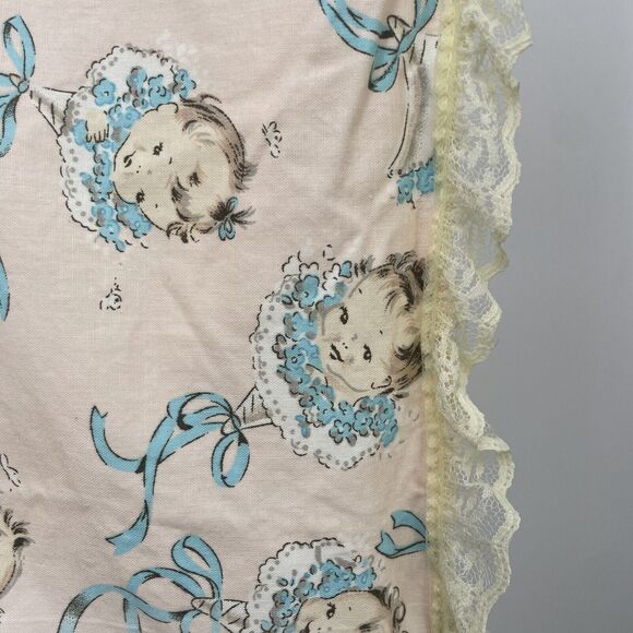 Vintage Gerber Baby Faces Crib Blanket Lace Pink Blue Yellow Rare Quilt 80s - Picture 3 of 5